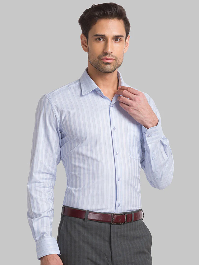 Raymond Blue Stripe Contemporary Fit Full Sleeve Cotton Shirt - Image 2