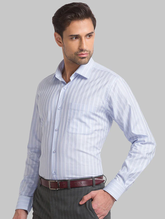 Raymond Blue Stripe Contemporary Fit Full Sleeve Cotton Shirt - Image 3