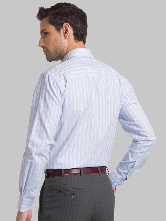 Raymond Blue Stripe Contemporary Fit Full Sleeve Cotton Shirt - Image 4