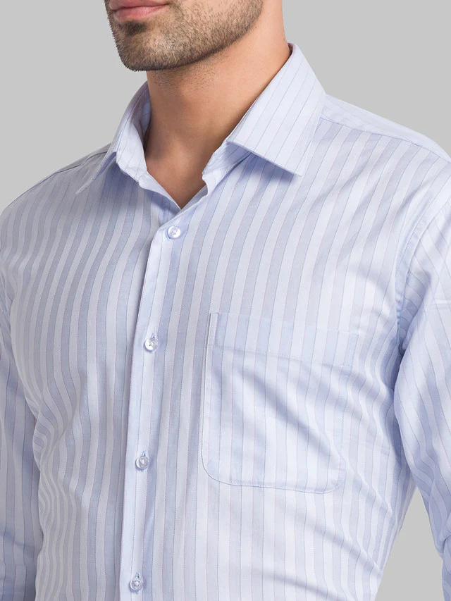 Raymond Blue Stripe Contemporary Fit Full Sleeve Cotton Shirt - Image 6