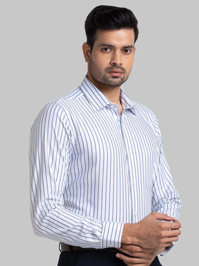 Raymond Blue Stripe Slim Fit Cotton Formal Shirt - Image 2