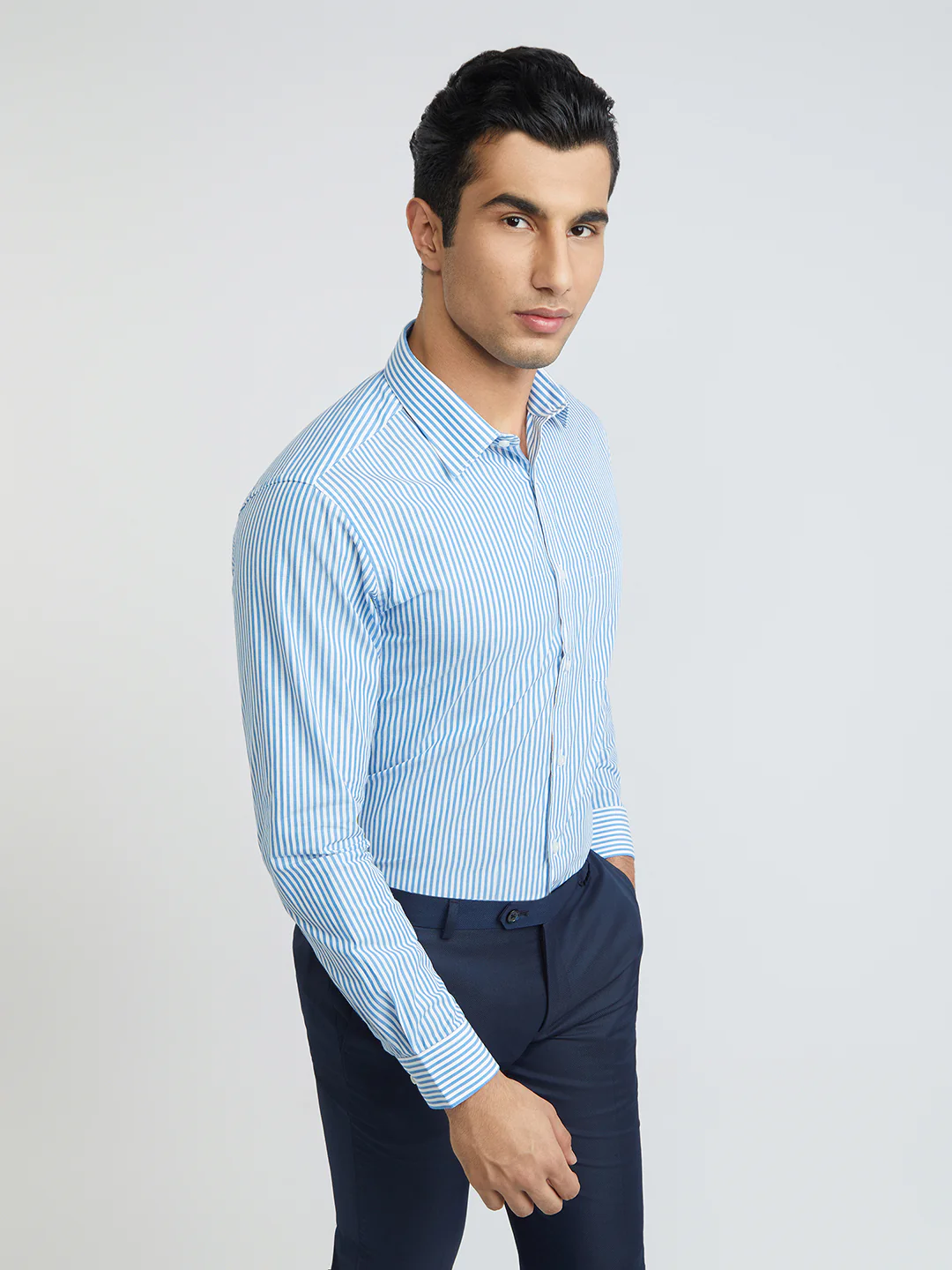 Raymond Blue Stripe Slim Fit Cotton Formal Shirt - Image 2