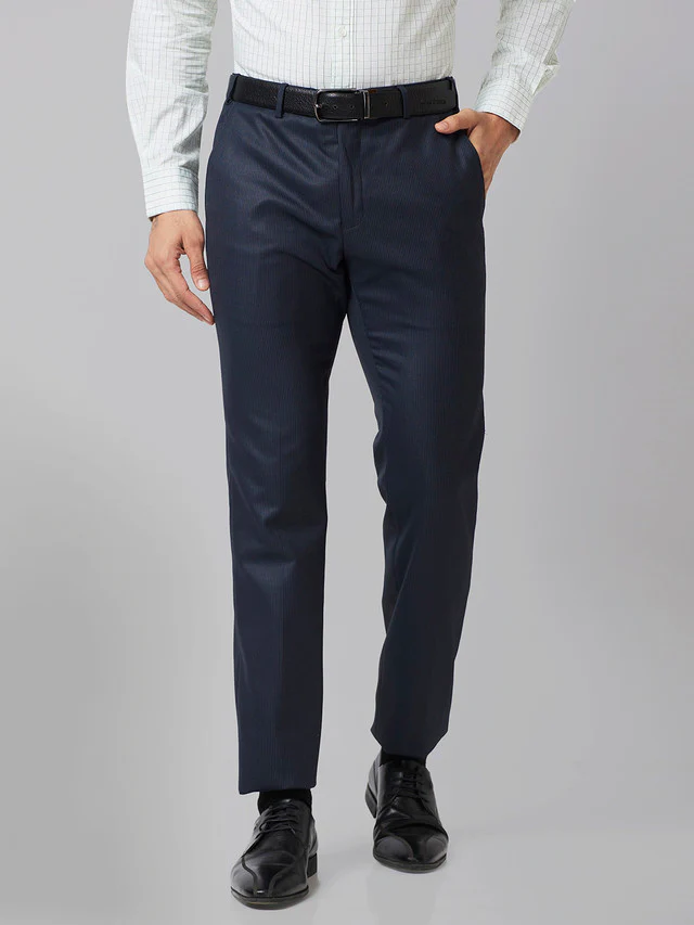 Raymond Blue Stripe Slim Fit Polyester Blend Trouser