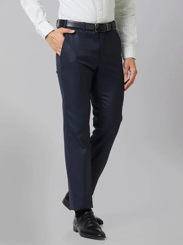 Raymond Blue Stripe Slim Fit Polyester Blend Trouser - Image 2
