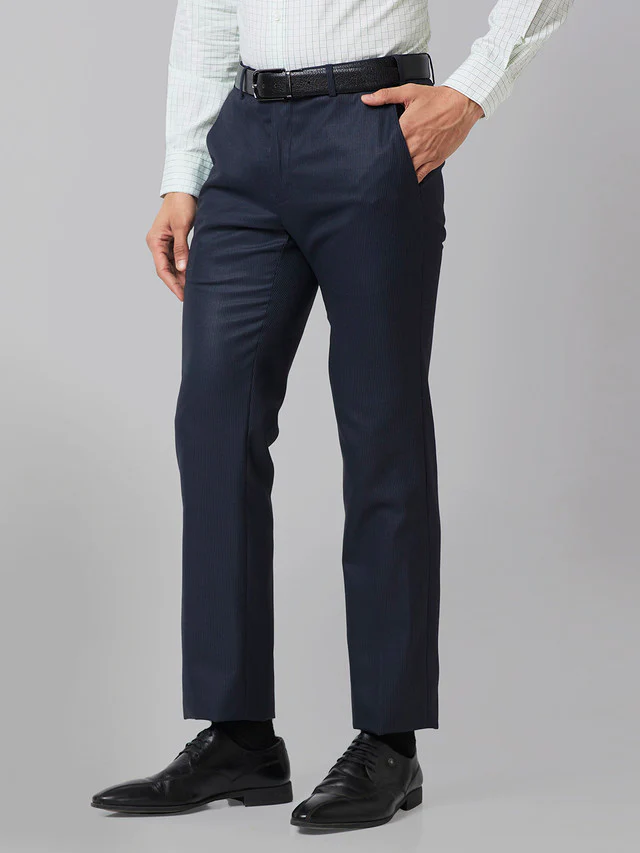 Raymond Blue Stripe Slim Fit Polyester Blend Trouser - Image 3
