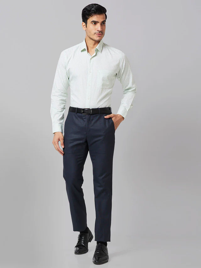 Raymond Blue Stripe Slim Fit Polyester Blend Trouser - Image 6