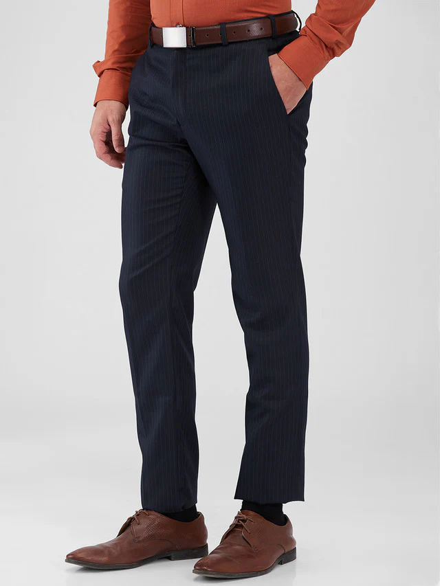 Raymond Blue Stripe Slim Fit Polyester Blend Trouser - Image 3