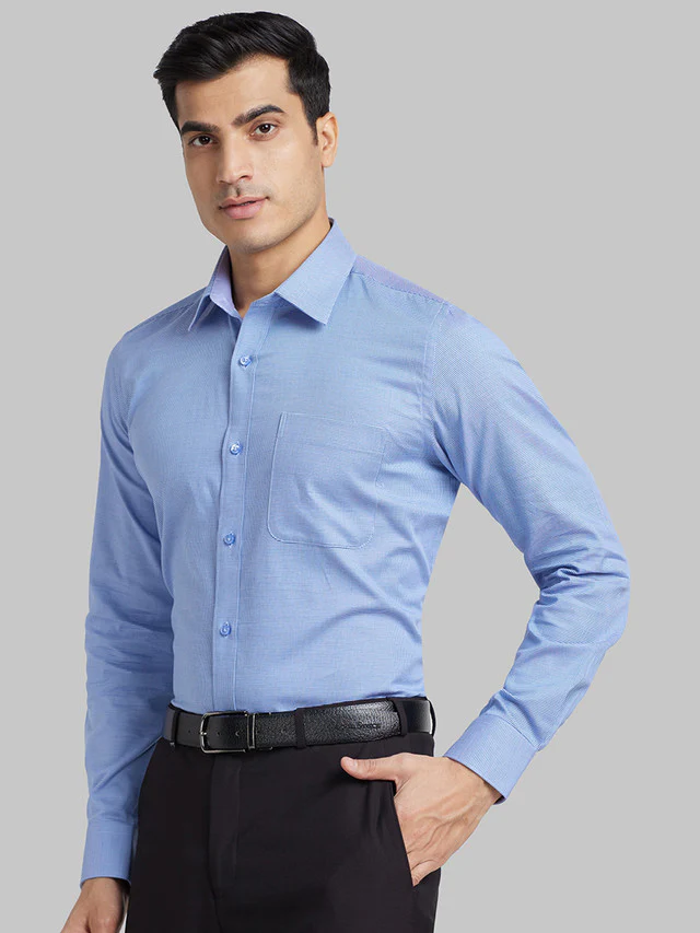 Raymond Blue Structure Contemporary Fit Cotton Formal Shirt - Image 3