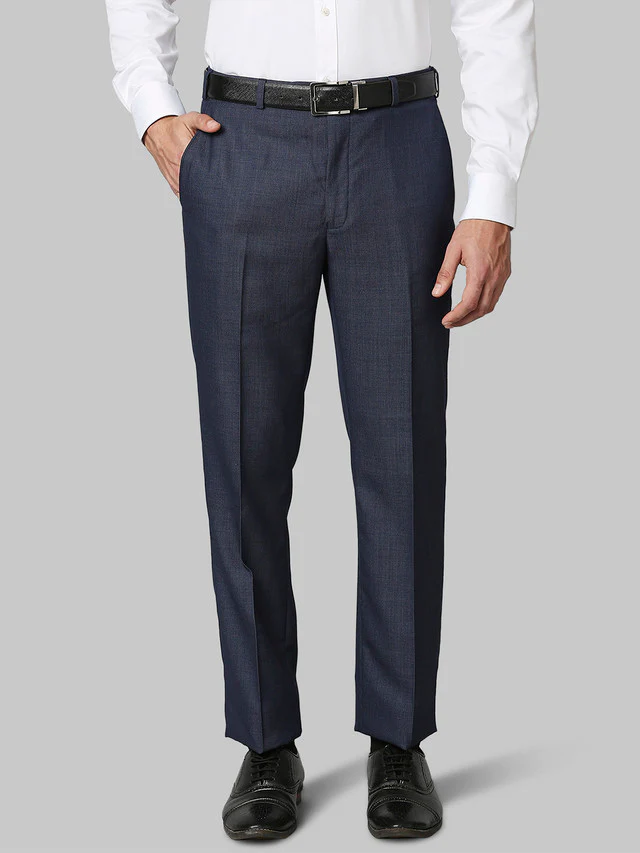 Raymond Blue Structure Contemporary Fit Polyester Blend Trouser