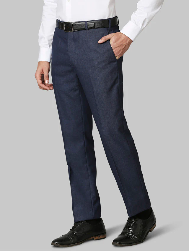 Raymond Blue Structure Contemporary Fit Polyester Blend Trouser - Image 3