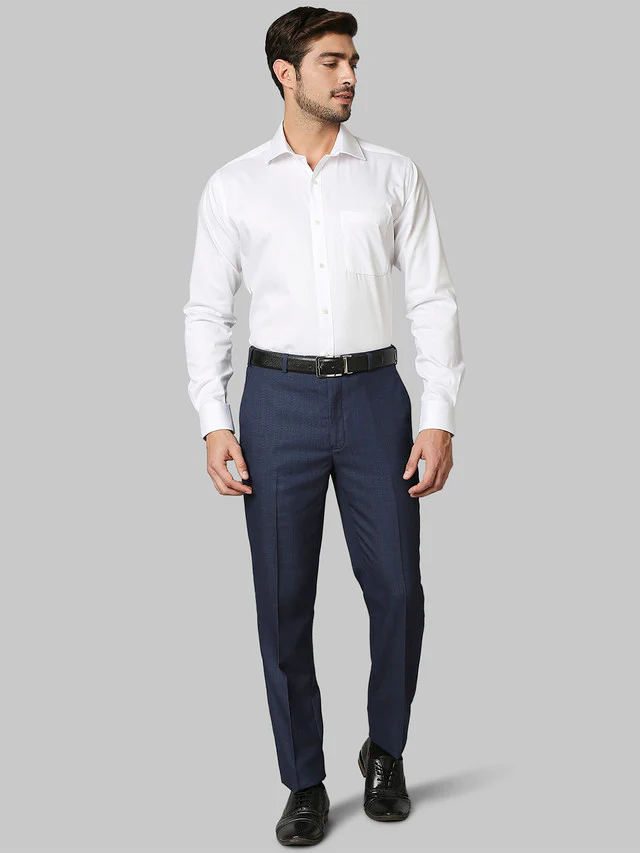 Raymond Blue Structure Contemporary Fit Polyester Blend Trouser - Image 5