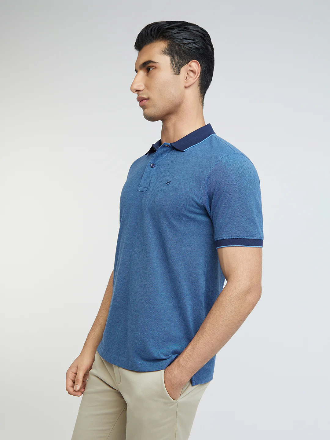 Raymond Blue Structure Modern Fit Half Sleeve Cotton T-Shirt - Image 3