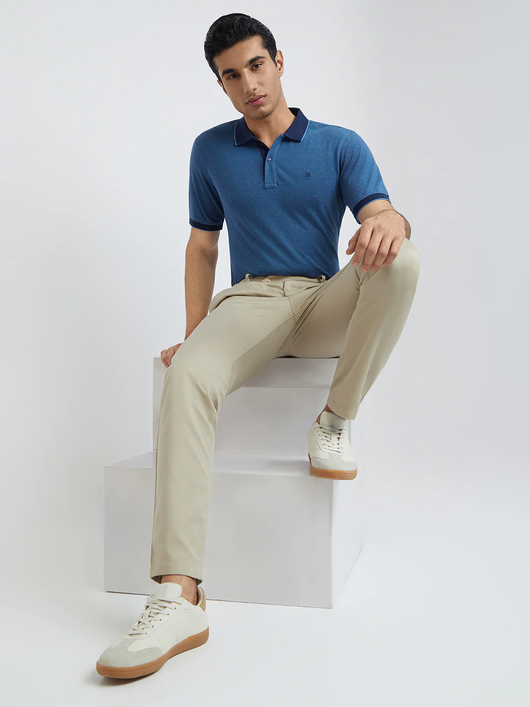 Raymond Blue Structure Modern Fit Half Sleeve Cotton T-Shirt - Image 5