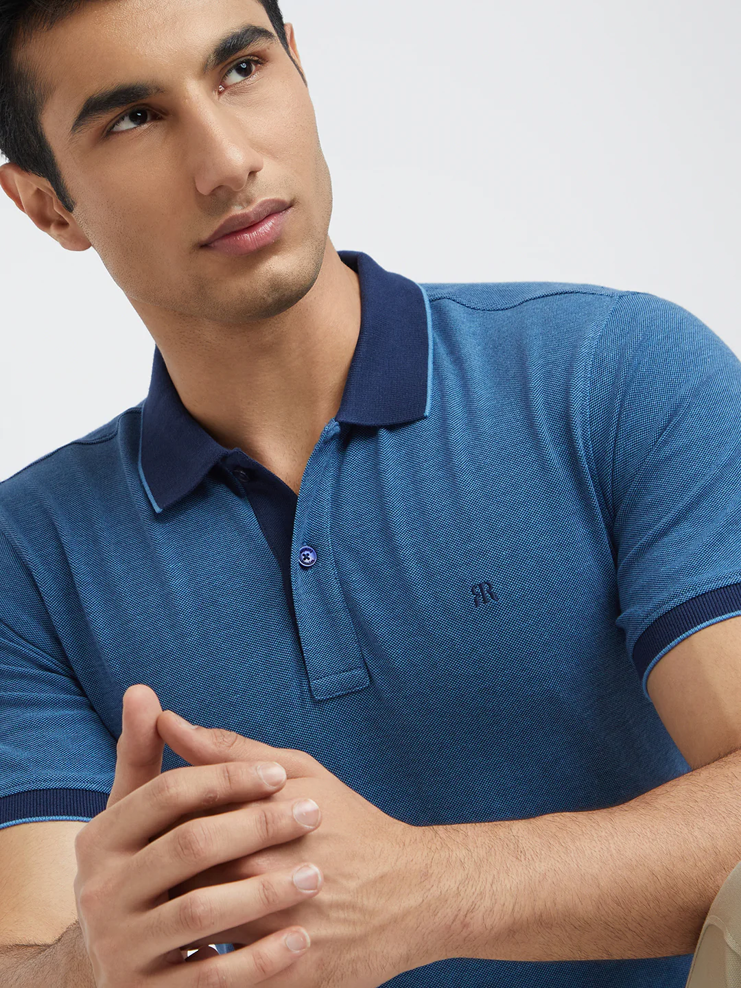 Raymond Blue Structure Modern Fit Half Sleeve Cotton T-Shirt - Image 7