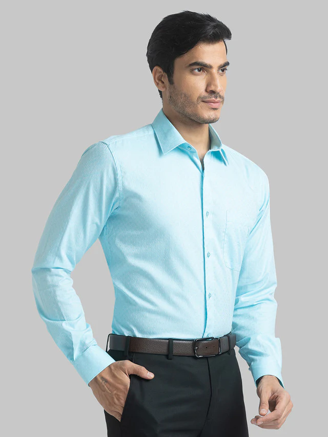 Raymond Blue Structure Slim Fit Cotton Formal Shirt - Image 2
