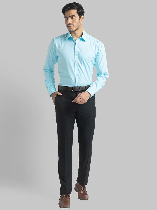 Raymond Blue Structure Slim Fit Cotton Formal Shirt - Image 5