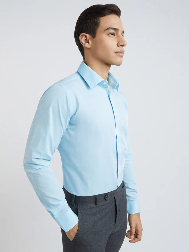 Raymond Blue Structure Slim Fit Cotton Formal Shirt - Image 2