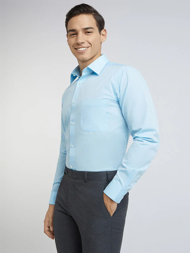 Raymond Blue Structure Slim Fit Cotton Formal Shirt - Image 3