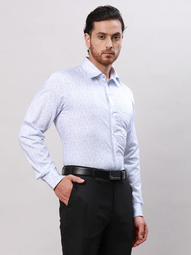 Raymond Blue Structure Slim Fit Cotton Formal Shirt - Image 2
