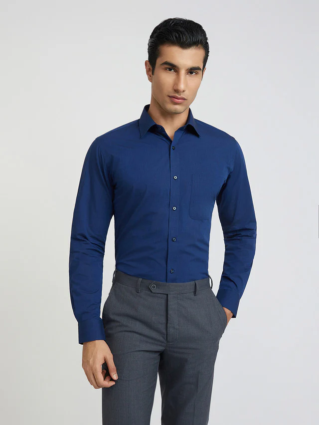 Raymond Blue Structure Slim Fit Cotton Formal Shirt
