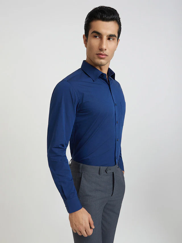 Raymond Blue Structure Slim Fit Cotton Formal Shirt - Image 2