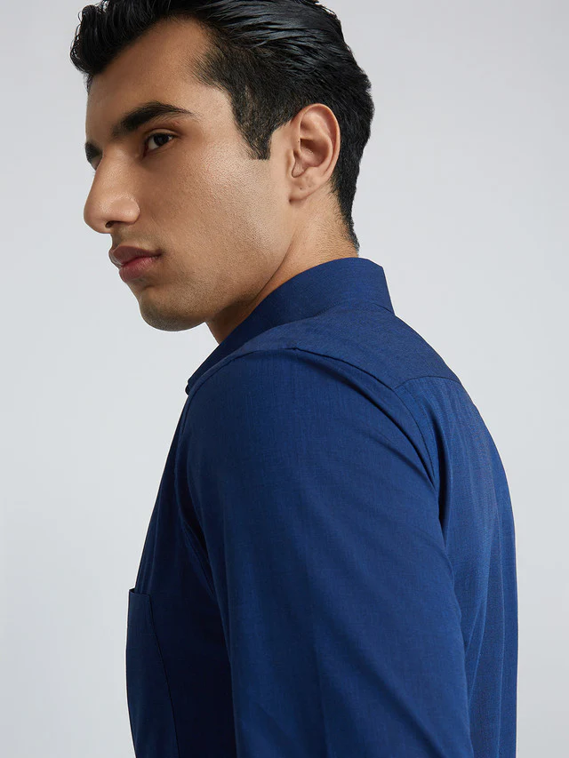 Raymond Blue Structure Slim Fit Cotton Formal Shirt - Image 6