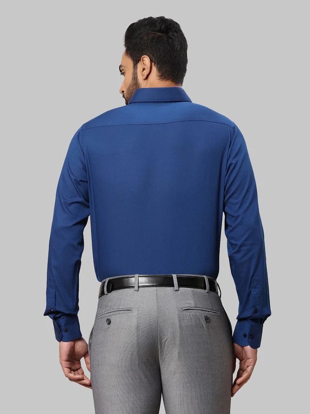 Raymond Blue Structure Slim Fit Cotton Formal Shirt - Image 4