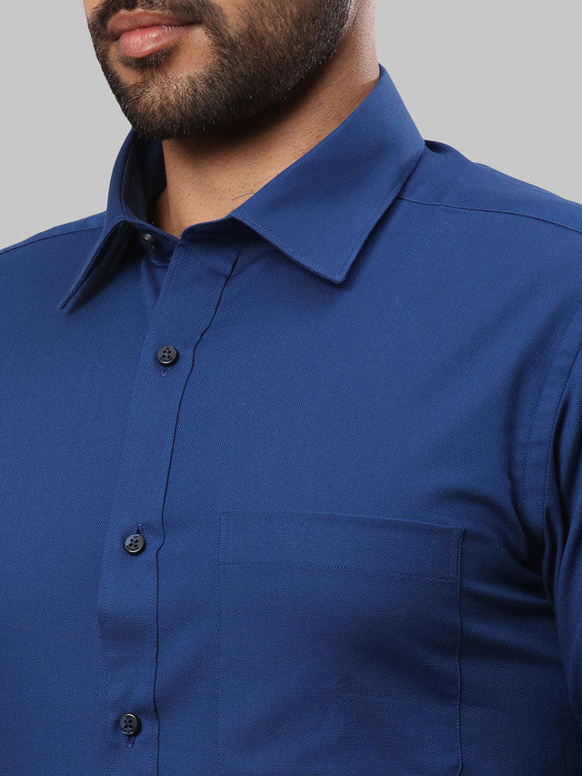 Raymond Blue Structure Slim Fit Cotton Formal Shirt - Image 6