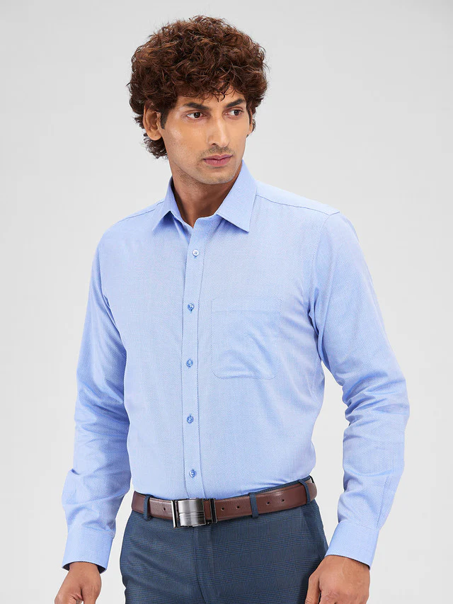 Raymond Blue Structure Slim Fit Cotton Formal Shirt - Image 3