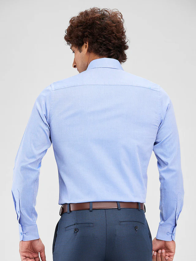 Raymond Blue Structure Slim Fit Cotton Formal Shirt - Image 4