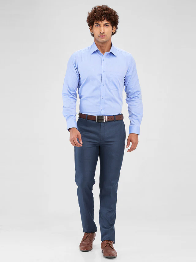 Raymond Blue Structure Slim Fit Cotton Formal Shirt - Image 5