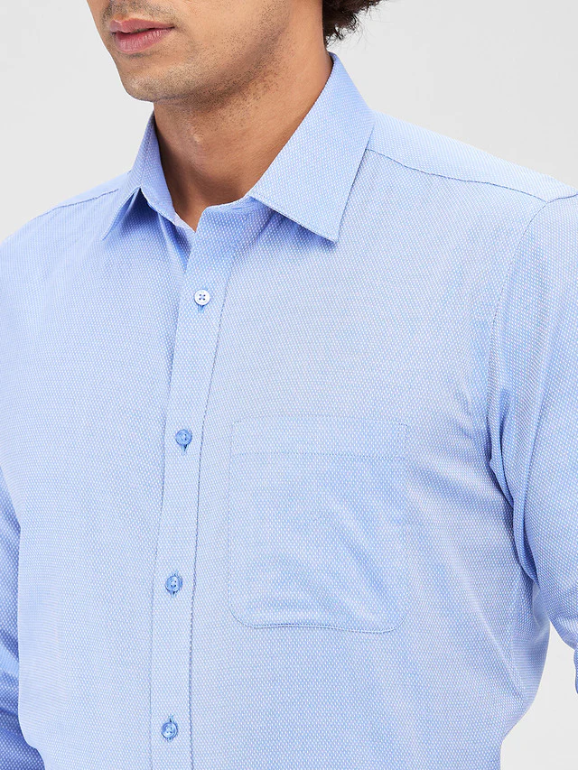 Raymond Blue Structure Slim Fit Cotton Formal Shirt - Image 6