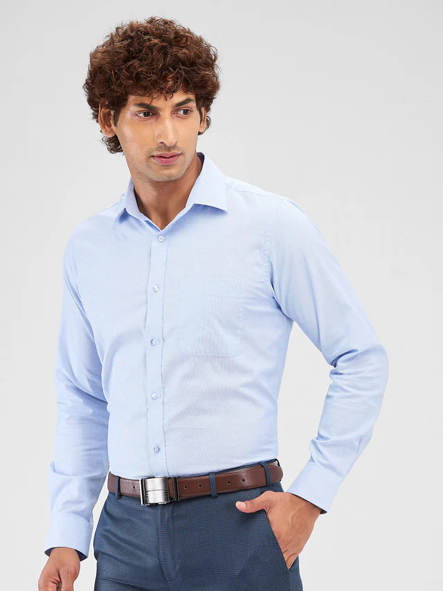 Raymond Blue Structure Slim Fit Cotton Formal Shirt - Image 3