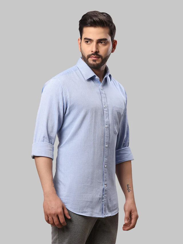 Raymond Blue Structure Slim Fit Full Sleeve Cotton Shirt - Image 2