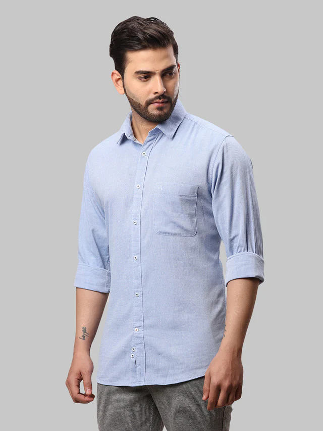 Raymond Blue Structure Slim Fit Full Sleeve Cotton Shirt - Image 3