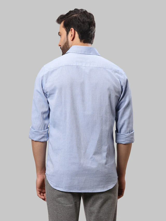 Raymond Blue Structure Slim Fit Full Sleeve Cotton Shirt - Image 5