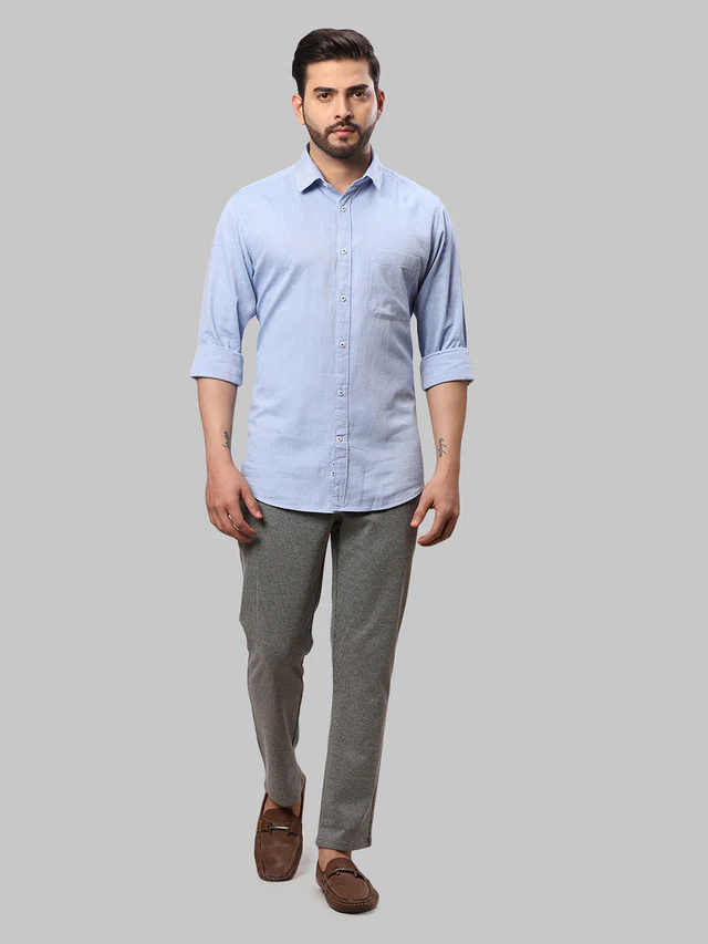 Raymond Blue Structure Slim Fit Full Sleeve Cotton Shirt - Image 6