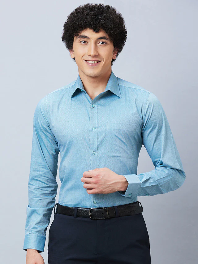 Raymond Blue Structure Slim Fit Full Sleeve Cotton Shirt