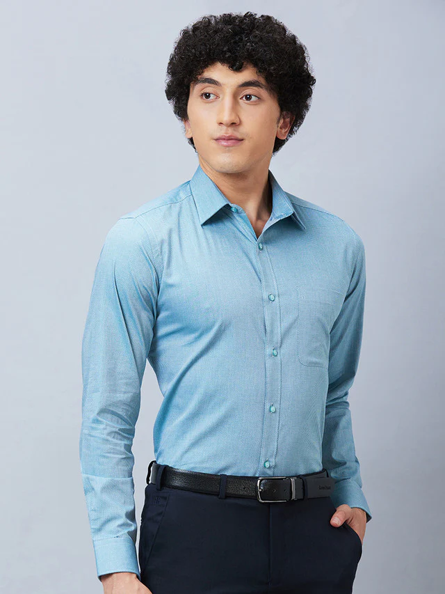 Raymond Blue Structure Slim Fit Full Sleeve Cotton Shirt - Image 2