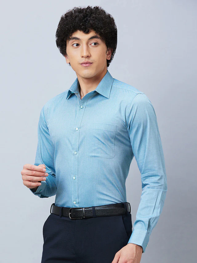 Raymond Blue Structure Slim Fit Full Sleeve Cotton Shirt - Image 3