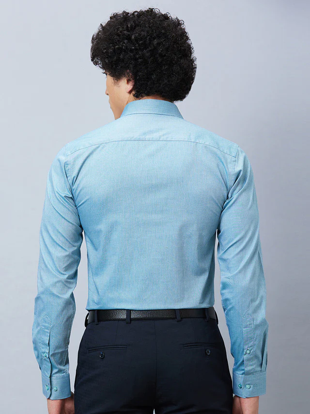 Raymond Blue Structure Slim Fit Full Sleeve Cotton Shirt - Image 4