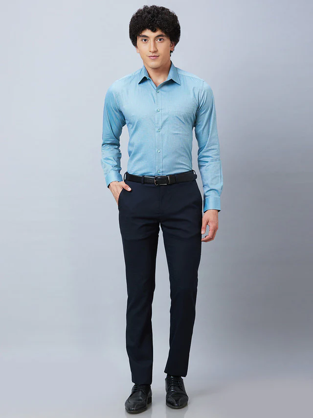 Raymond Blue Structure Slim Fit Full Sleeve Cotton Shirt - Image 5