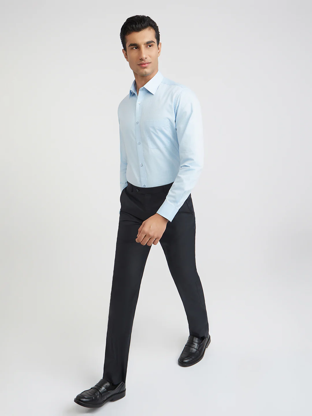 Raymond Blue Structure Slim Fit Full Sleeve Cotton Shirt - Image 3
