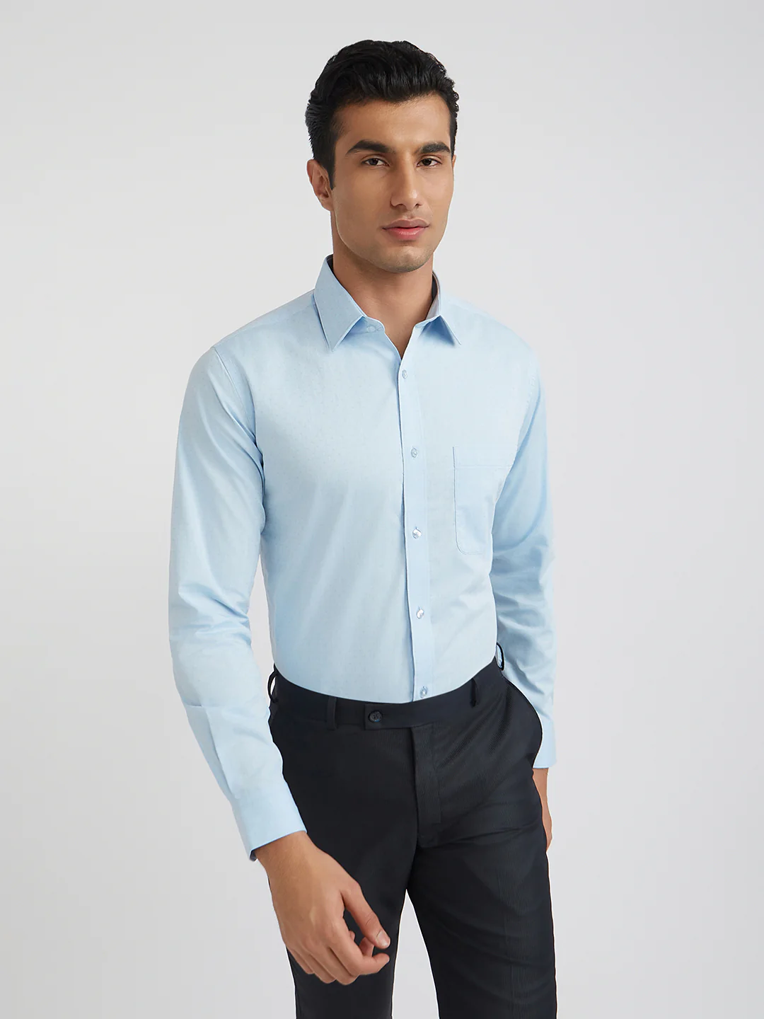 Raymond Blue Structure Slim Fit Full Sleeve Cotton Shirt - Image 5