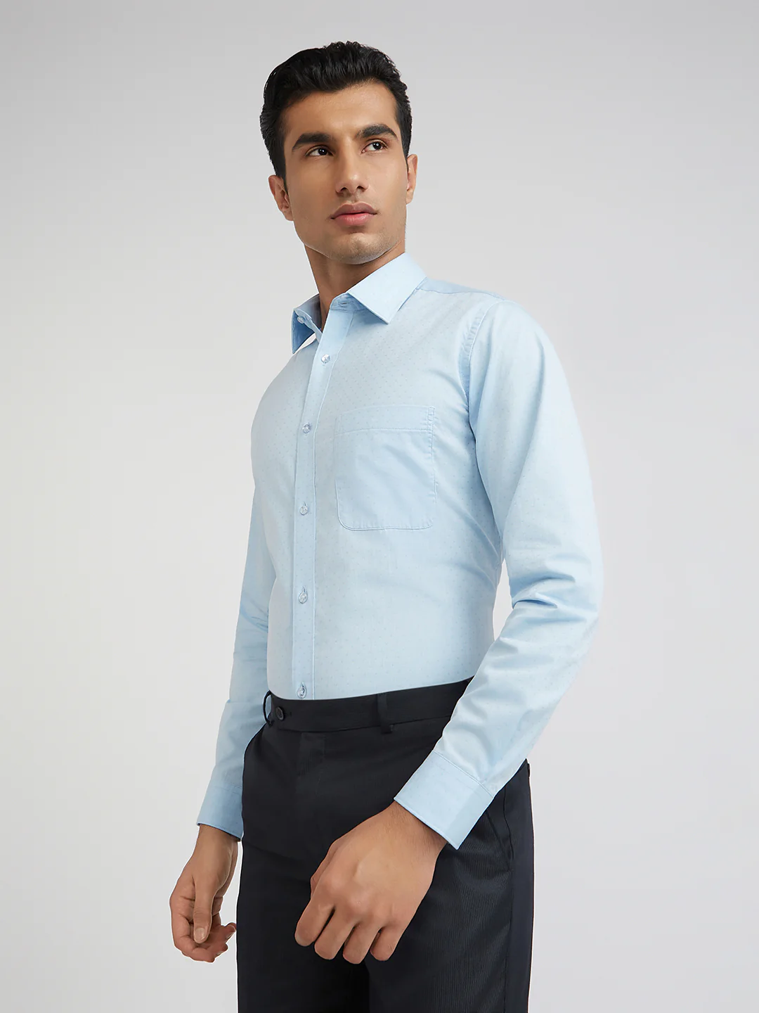 Raymond Blue Structure Slim Fit Full Sleeve Cotton Shirt - Image 6