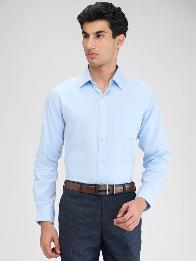 Raymond Blue Structure Slim Fit Full Sleeve Cotton Shirt