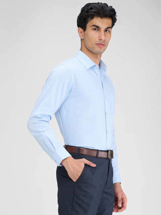 Raymond Blue Structure Slim Fit Full Sleeve Cotton Shirt - Image 2