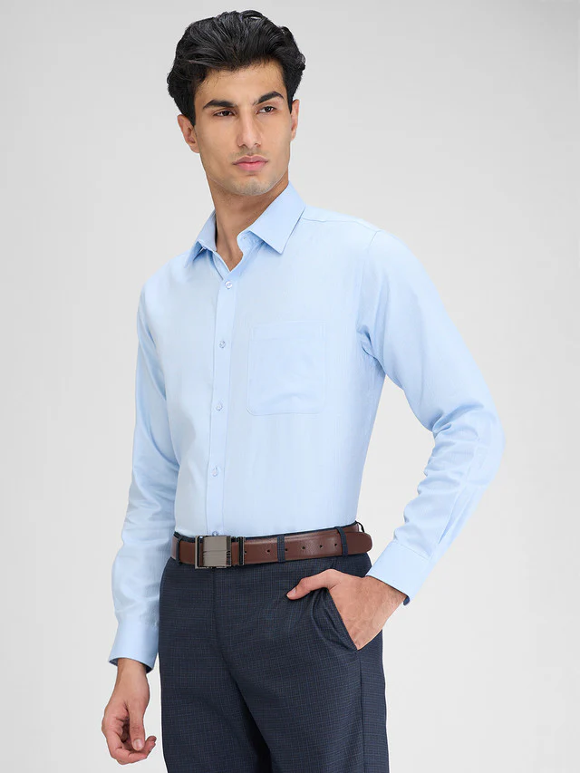 Raymond Blue Structure Slim Fit Full Sleeve Cotton Shirt - Image 3