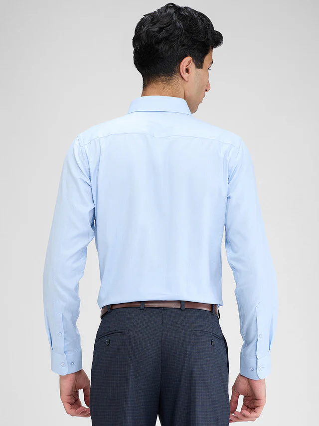 Raymond Blue Structure Slim Fit Full Sleeve Cotton Shirt - Image 5