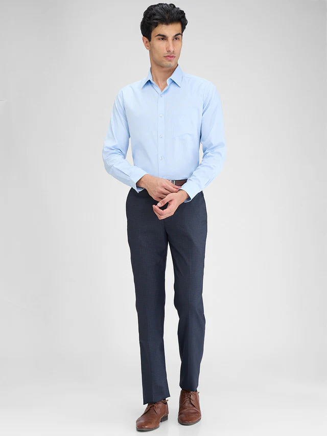 Raymond Blue Structure Slim Fit Full Sleeve Cotton Shirt - Image 6